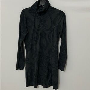 TEHAMA Black Long Sleeve Dress with Intricate Pattern